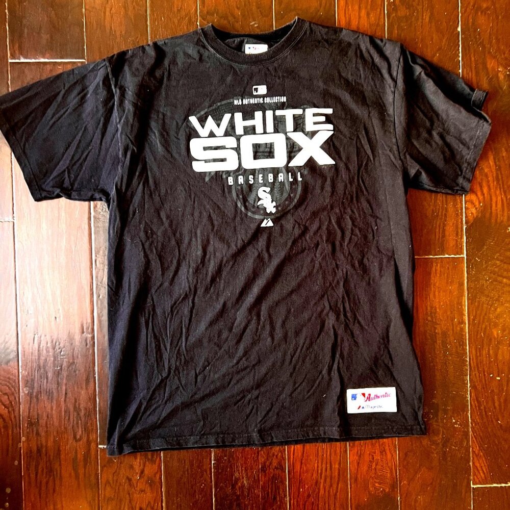 VTG Majestic MLB Authentic White Sox Baseball Black T-Shirt XL 100% Cotton Mens